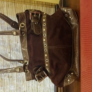 Genna De Rossi Brown Faux Croc & Suede Shoulder Bag